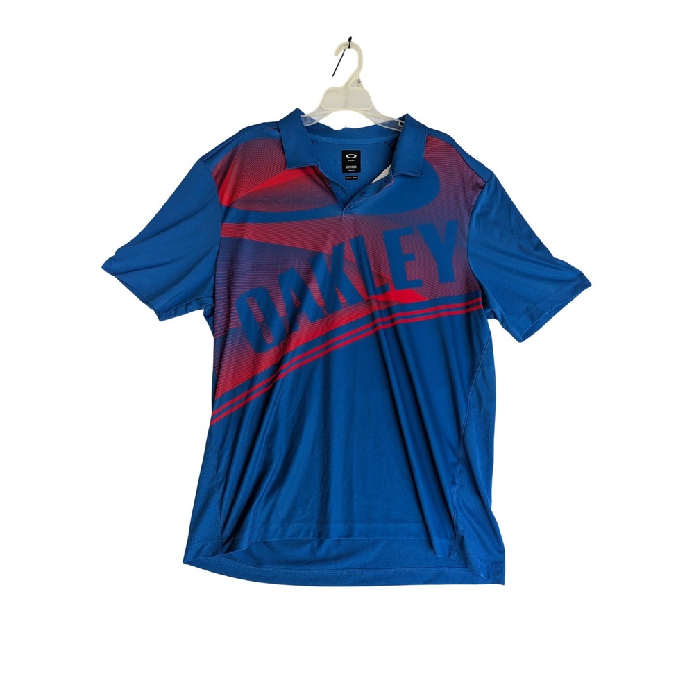 Oakley Mens Blue Red Graphic Polo Shirt Short Sleeve Regular Fit XXL 2XL 12/2018